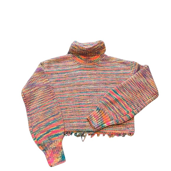 Steve Madden Gabby multi color balloon sleeve/fringe hem sweater women Small. - Picture 5 of 11